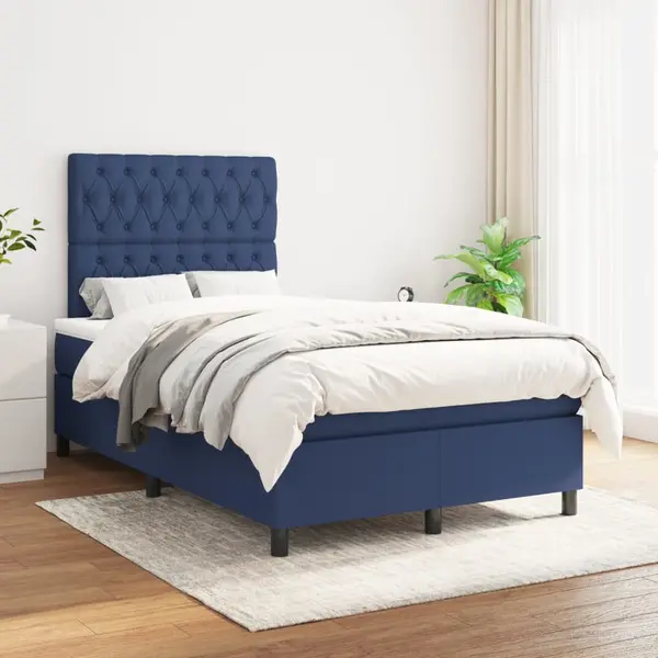 Gossi pat box spring cu saltea, albastru, 120x200 cm, textil