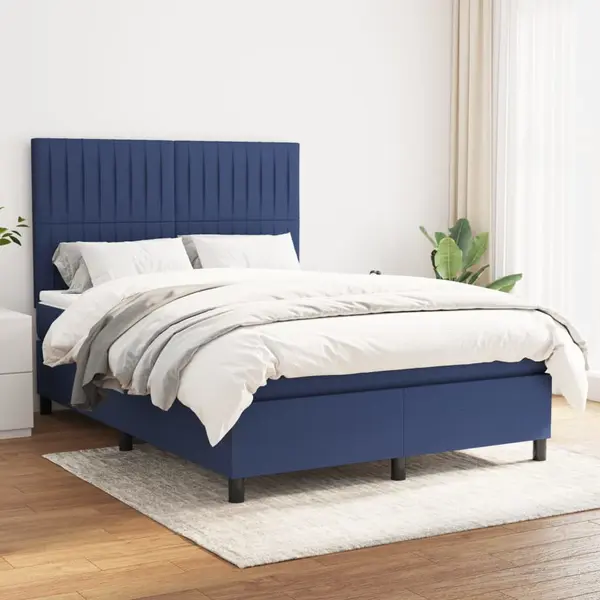 Gossi pat box spring cu saltea, albastru, 140x200 cm, textil