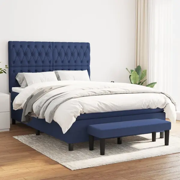 Gossi pat box spring cu saltea, albastru, 140x200 cm, textil