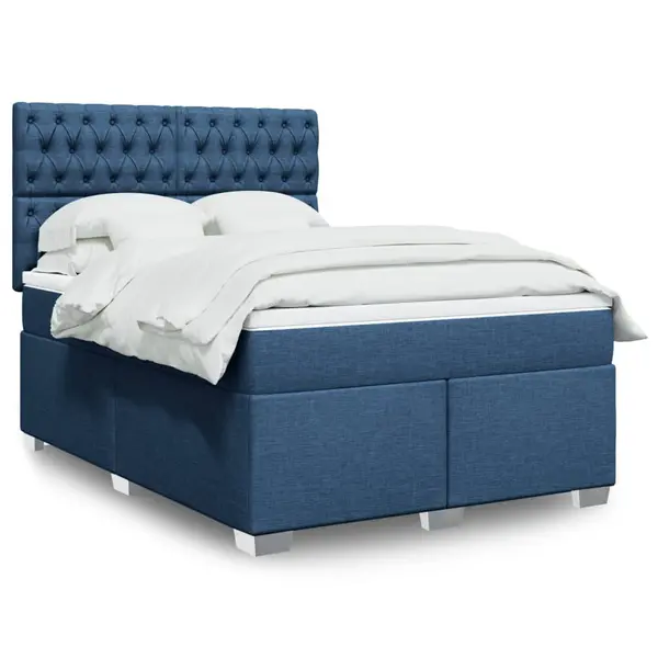 Gossi pat box spring cu saltea, albastru, 140x200 cm, textil