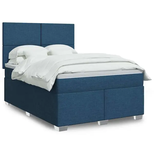 Gossi pat box spring cu saltea, albastru, 140x200 cm, textil