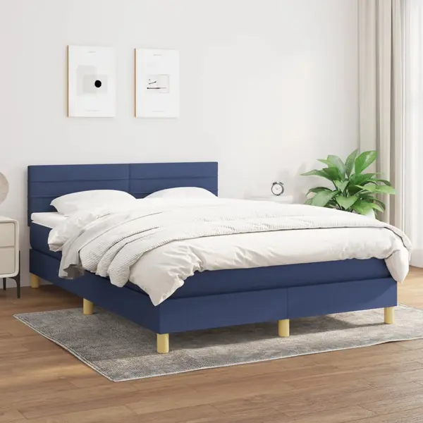Gossi pat box spring cu saltea, albastru, 140x200 cm, textil