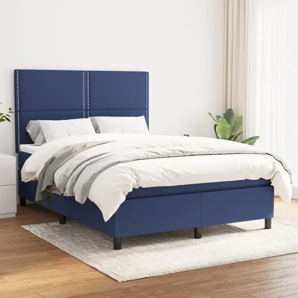 Gossi pat box spring cu saltea, albastru, 140x200 cm, textil