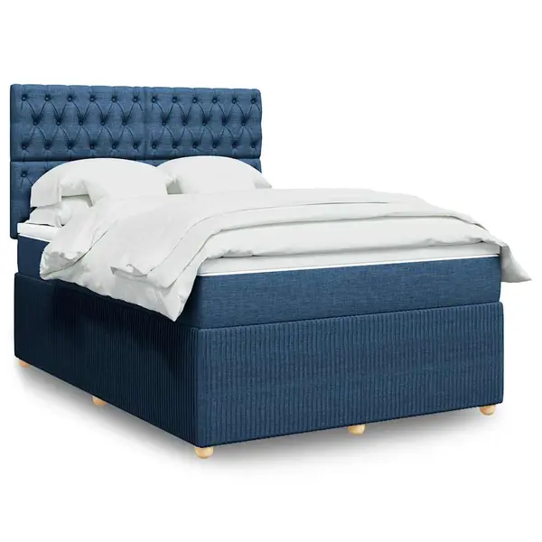 Gossi pat box spring cu saltea, albastru, 140x200 cm, textil