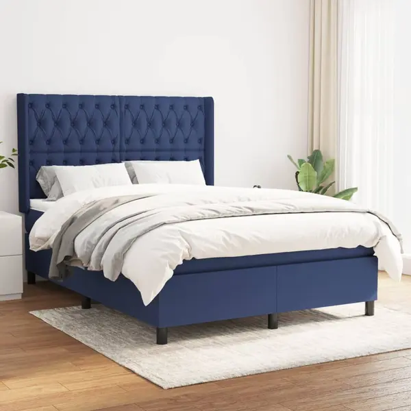 Gossi pat box spring cu saltea, albastru, 140x200 cm, textil