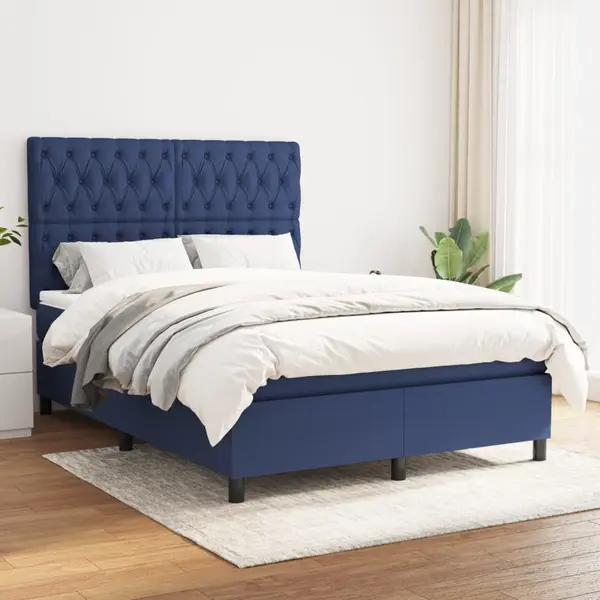Gossi pat box spring cu saltea, albastru, 140x200 cm, textil