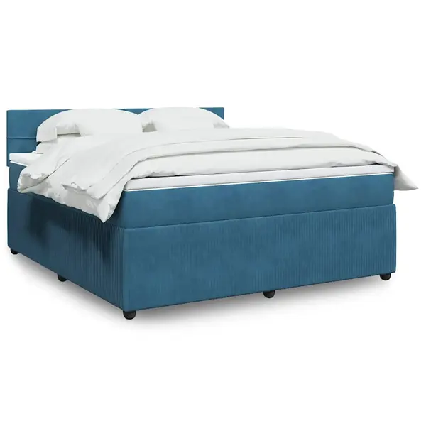 Gossi pat box spring cu saltea, albastru, 180x200 cm, catifea