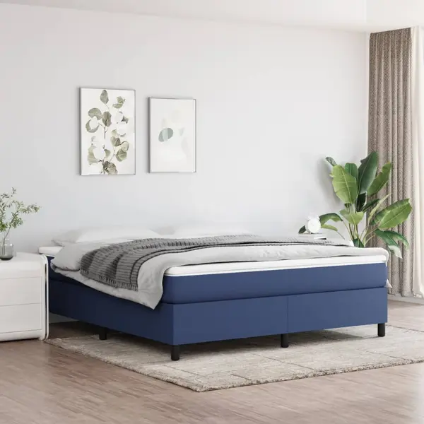 Gossi pat box spring cu saltea, albastru, 180x200 cm, material textil