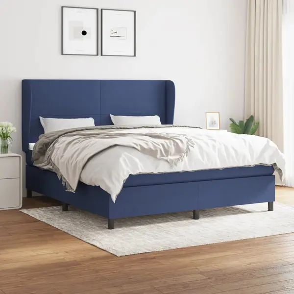 Gossi pat box spring cu saltea, albastru, 180x200 cm, material textil