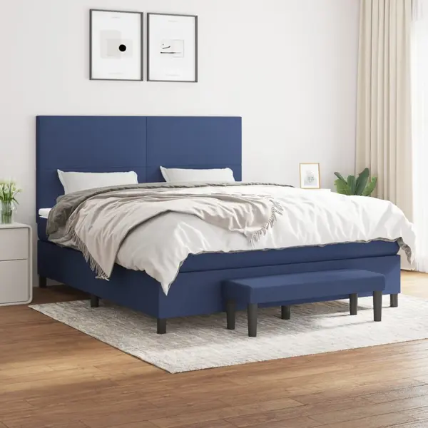 Gossi pat box spring cu saltea, albastru, 180x200 cm, material textil