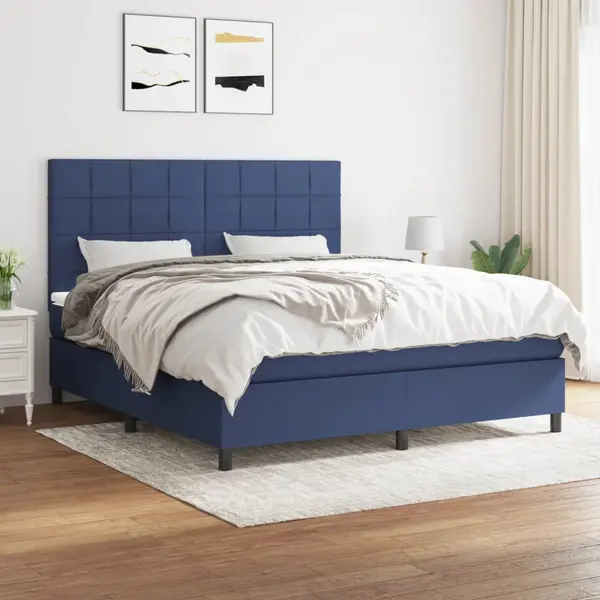 Gossi pat box spring cu saltea, albastru, 180x200 cm, material textil