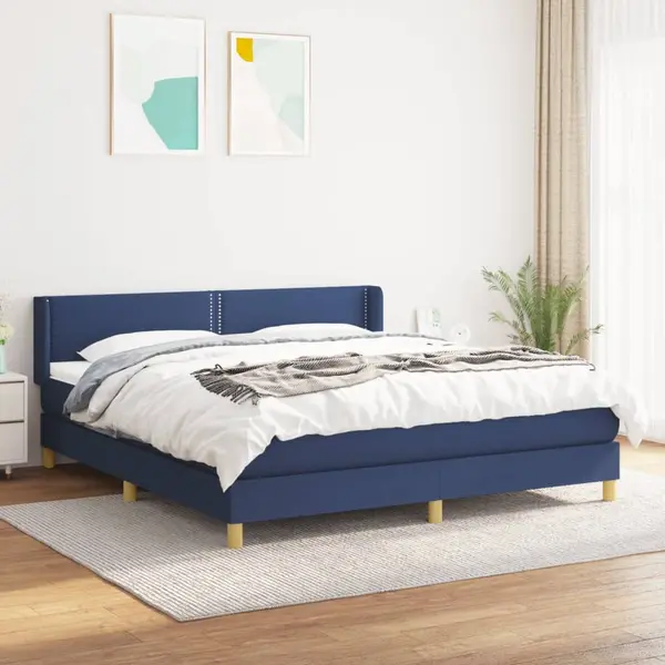 Gossi pat box spring cu saltea, albastru, 180x200 cm, material textil