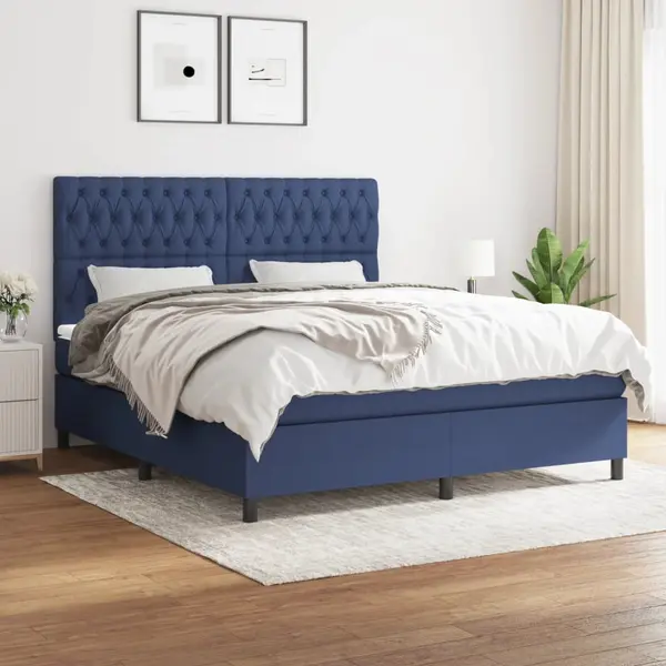 Gossi pat box spring cu saltea, albastru, 180x200 cm, material textil