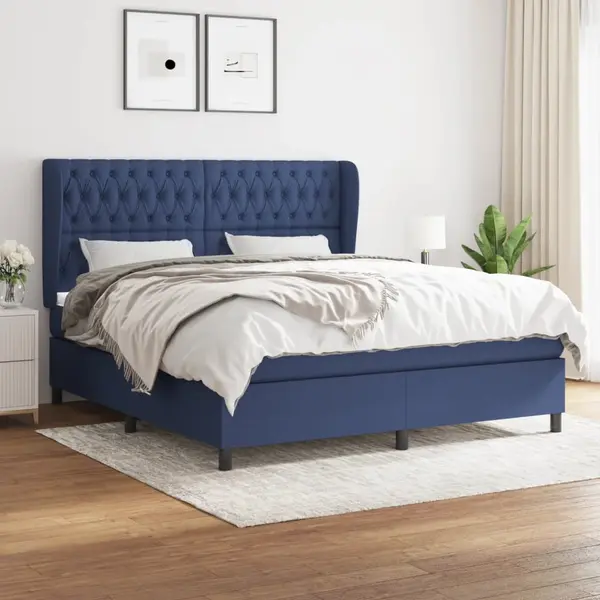 Gossi pat box spring cu saltea, albastru, 180x200 cm, material textil