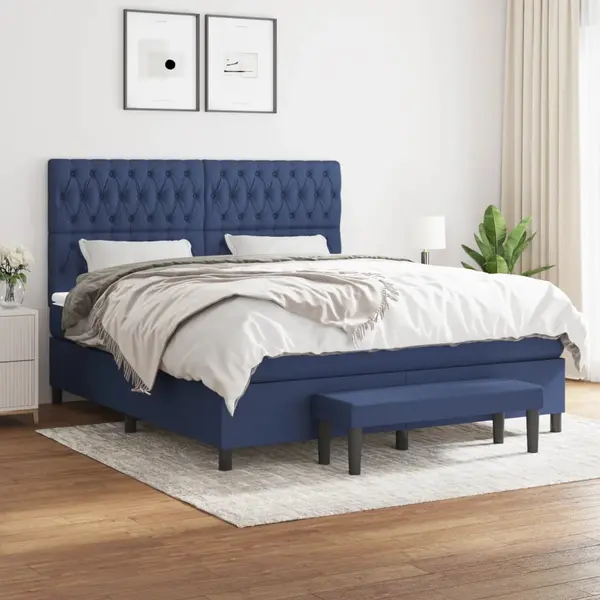 Gossi pat box spring cu saltea, albastru, 180x200 cm, material textil