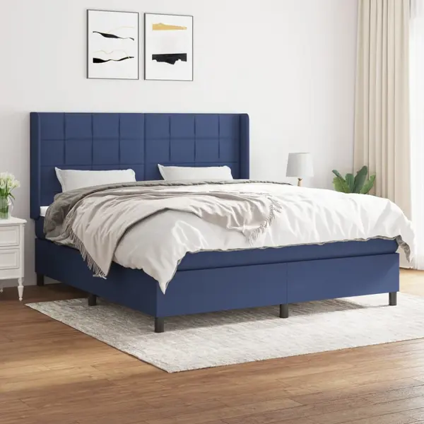 Gossi pat box spring cu saltea, albastru, 180x200 cm, material textil