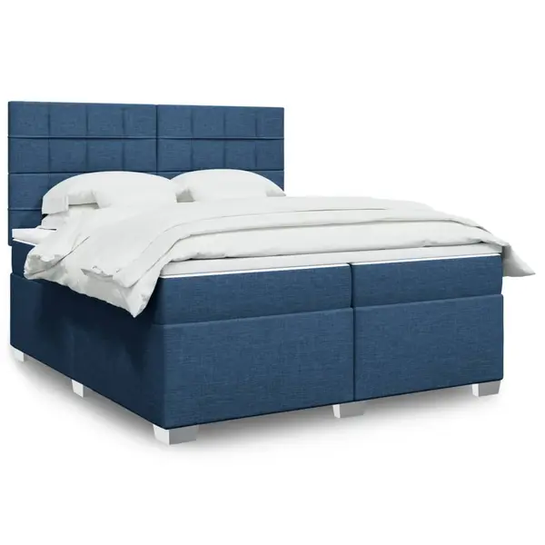 Gossi pat box spring cu saltea, albastru, 200x200 cm, textil
