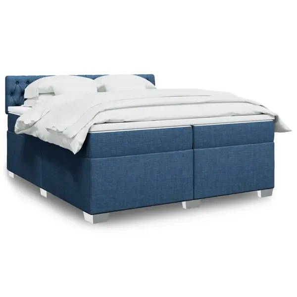 Gossi pat box spring cu saltea, albastru, 200x200 cm, textil