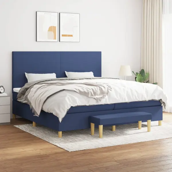 Gossi pat box spring cu saltea, albastru, 200x200 cm, textil