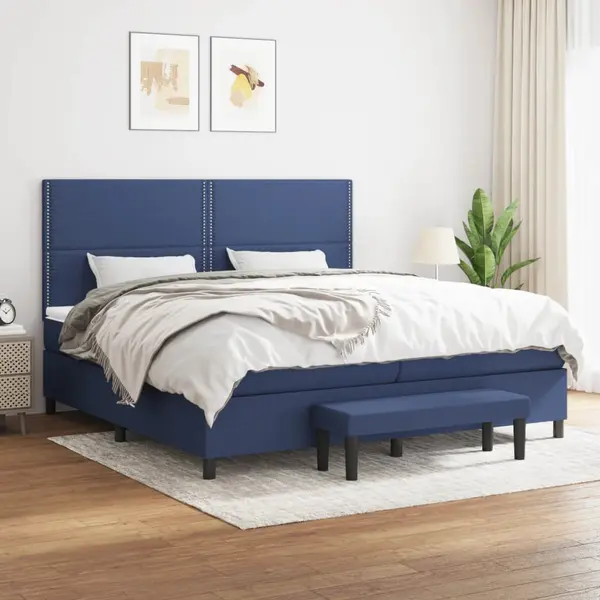 Gossi pat box spring cu saltea, albastru, 200x200 cm, textil