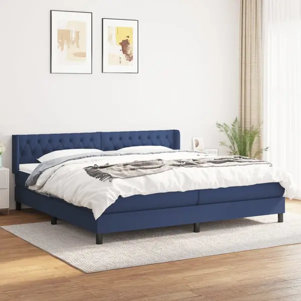 Gossi pat box spring cu saltea, albastru, 200x200 cm, textil