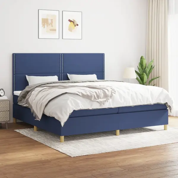 Gossi pat box spring cu saltea, albastru, 200x200 cm, textil