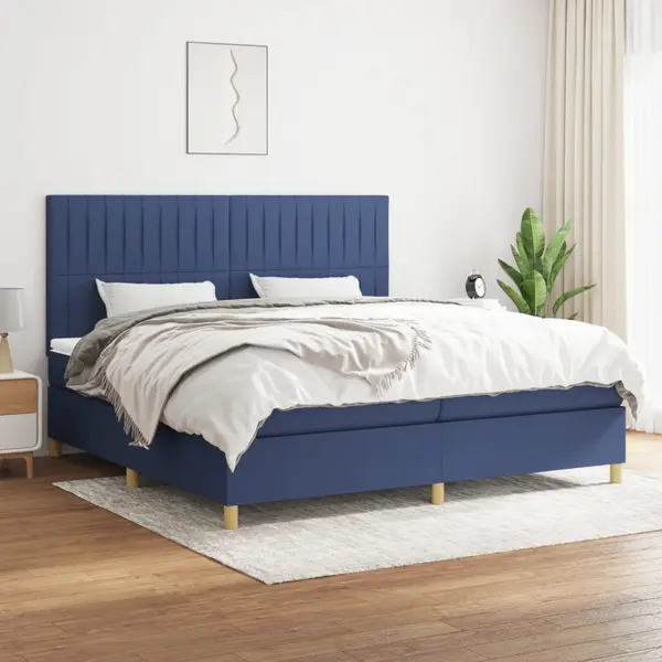 Gossi pat box spring cu saltea, albastru, 200x200 cm, textil