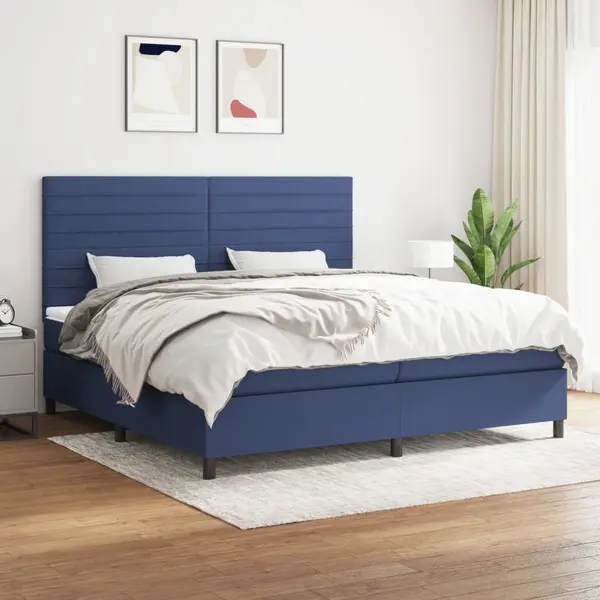 Gossi pat box spring cu saltea, albastru, 200x200 cm, textil