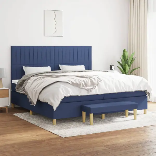 Gossi pat box spring cu saltea, albastru, 200x200 cm, textil