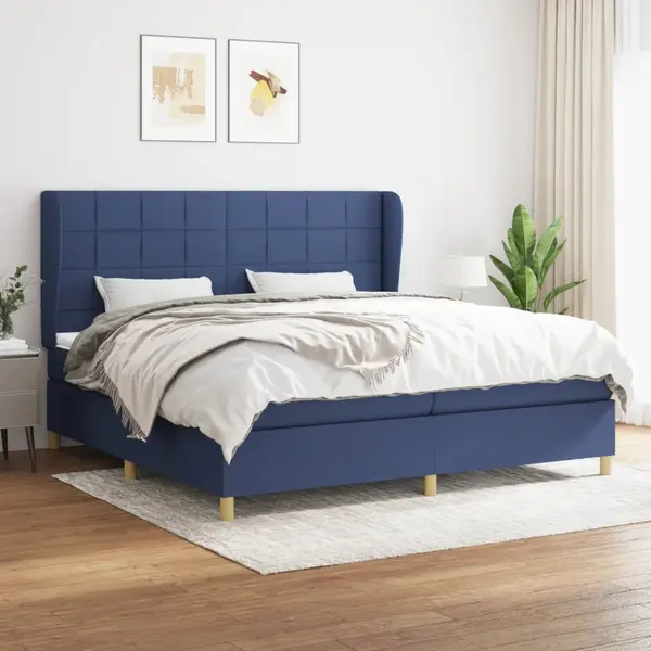 Gossi pat box spring cu saltea, albastru, 200x200 cm, textil
