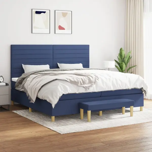 Gossi pat box spring cu saltea, albastru, 200x200 cm, textil
