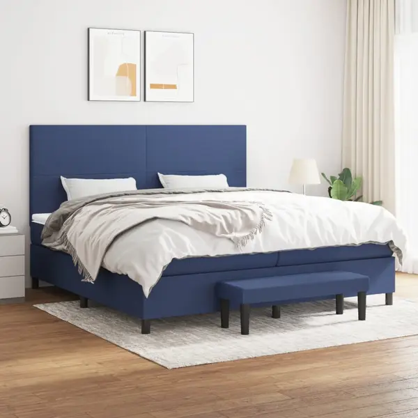 Gossi pat box spring cu saltea, albastru, 200x200 cm, textil