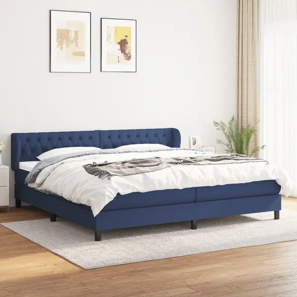 Gossi pat box spring cu saltea, albastru, 200x200 cm, textil
