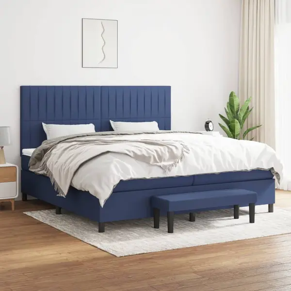 Gossi pat box spring cu saltea, albastru, 200x200 cm, textil