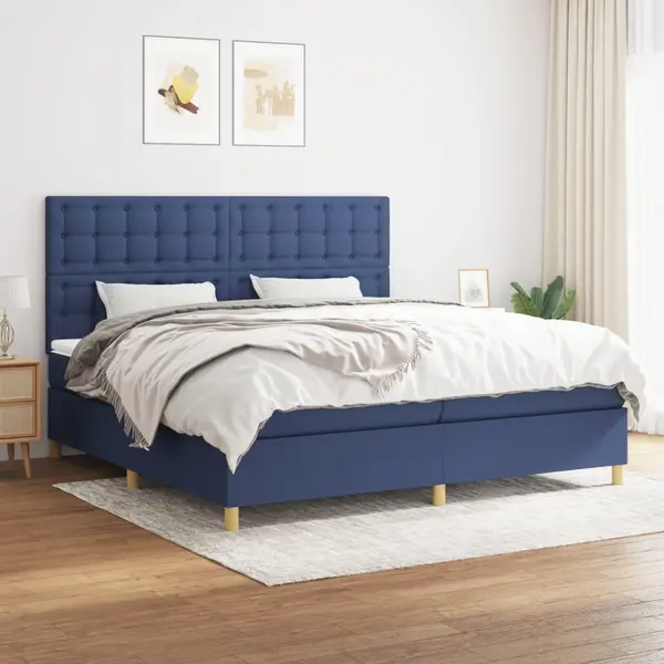 Gossi pat box spring cu saltea, albastru, 200x200 cm, textil
