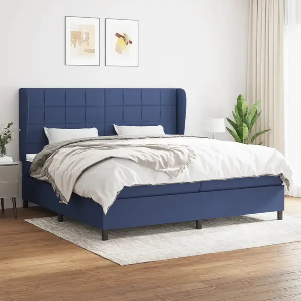Gossi pat box spring cu saltea, albastru, 200x200 cm, textil