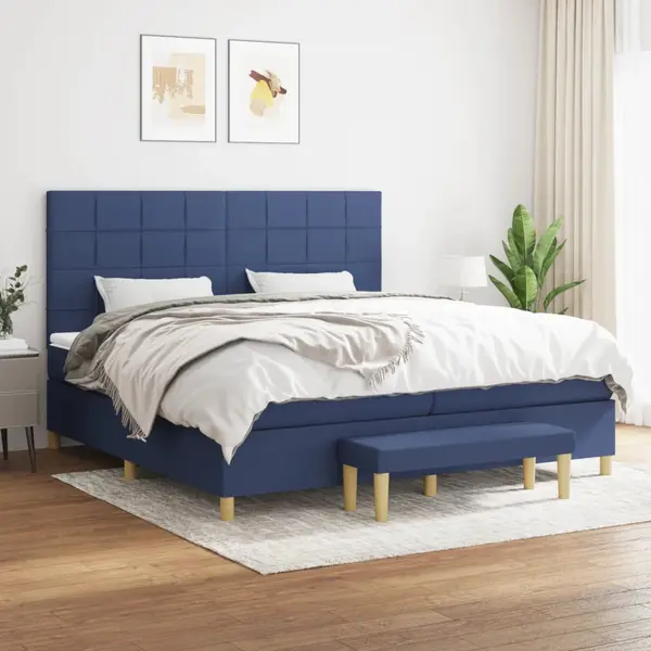 Gossi pat box spring cu saltea, albastru, 200x200 cm, textil