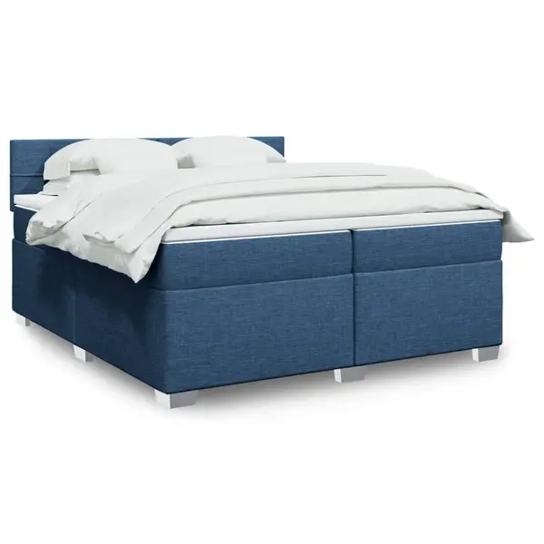 Gossi pat box spring cu saltea, albastru, 200x200 cm, textil