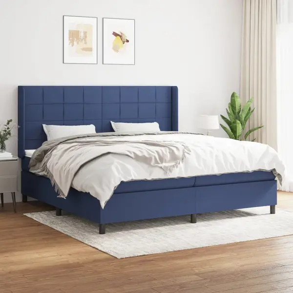 Gossi pat box spring cu saltea, albastru, 200x200 cm, textil