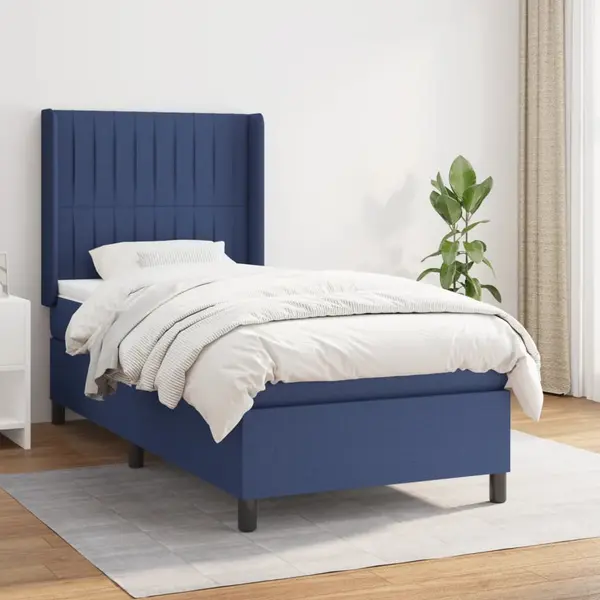 Gossi pat box spring cu saltea, albastru, 80x200 cm, textil