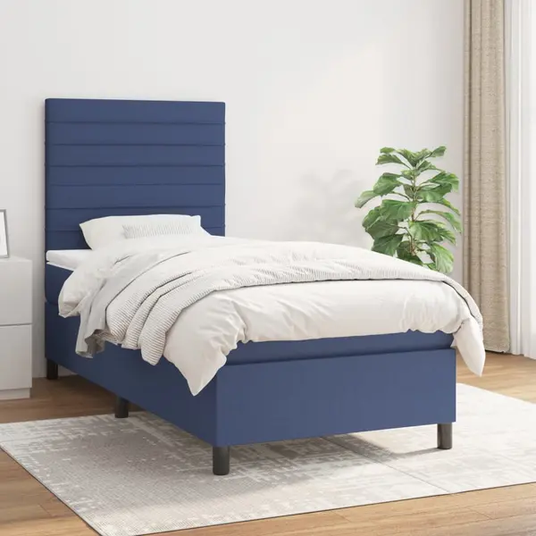 Gossi pat box spring cu saltea, albastru, 80x200 cm, textil