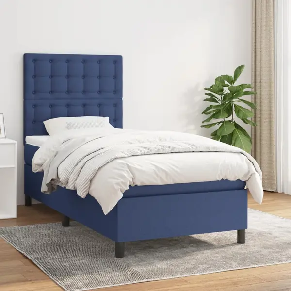 Gossi pat box spring cu saltea, albastru, 80x200 cm, textil
