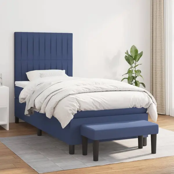 Gossi pat box spring cu saltea, albastru, 80x200 cm, textil