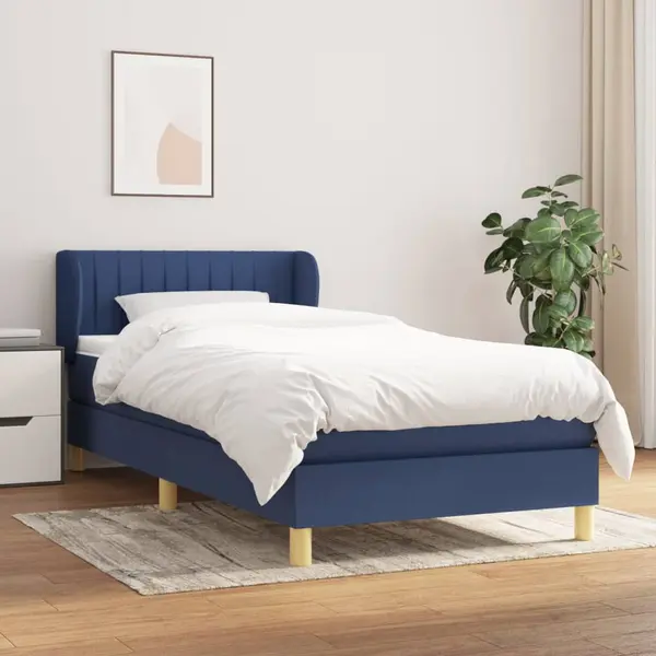 Gossi pat box spring cu saltea, albastru, 80x200 cm, textil
