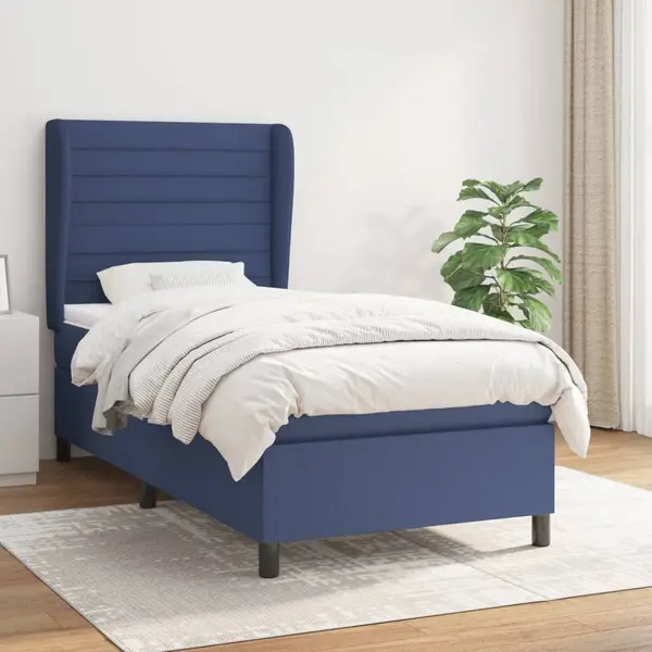 Gossi pat box spring cu saltea, albastru, 80x200 cm, textil