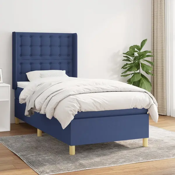 Gossi pat box spring cu saltea, albastru, 90x190 cm, textil