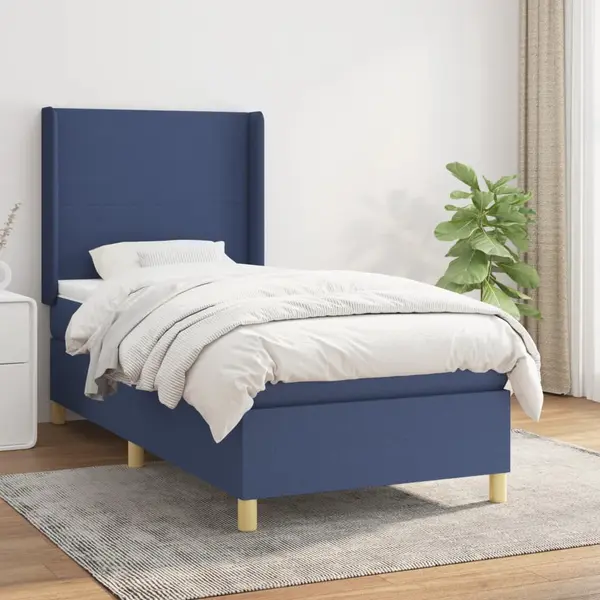 Gossi pat box spring cu saltea, albastru, 90x190 cm, textil