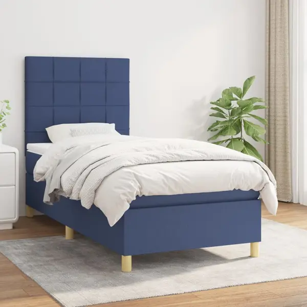 Gossi pat box spring cu saltea, albastru, 90x190 cm, textil