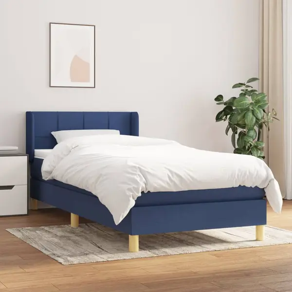 Gossi pat box spring cu saltea, albastru, 90x190 cm, textil
