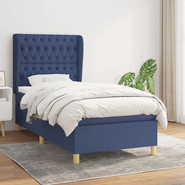 Gossi pat box spring cu saltea, albastru, 90x190 cm, textil